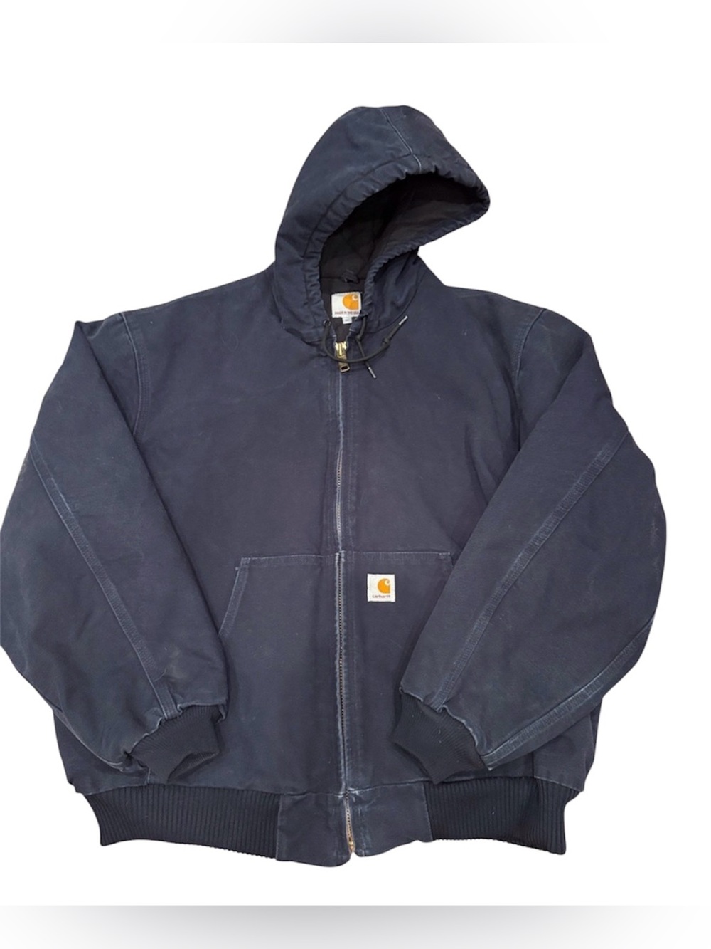 Carhartt Navy Hooded Unisex Work Jacket Full Zip Heavy Duty Outdoor Workwear XL